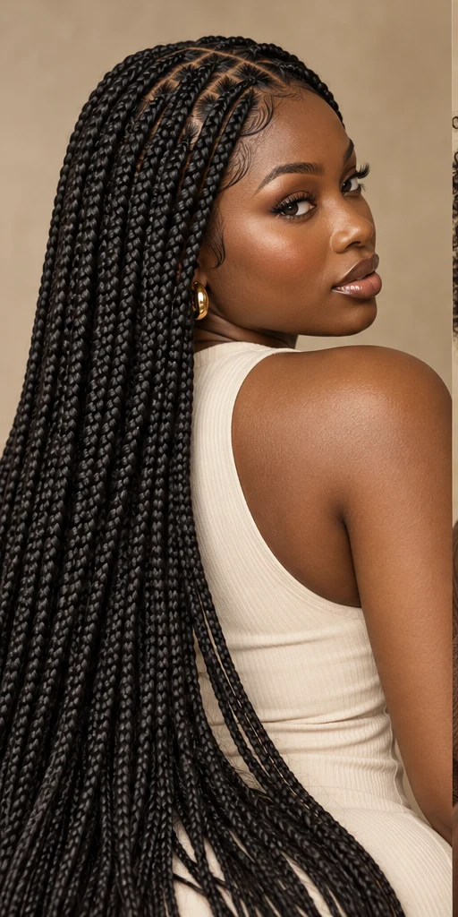 Editorial inspiration featuring long knotless braids